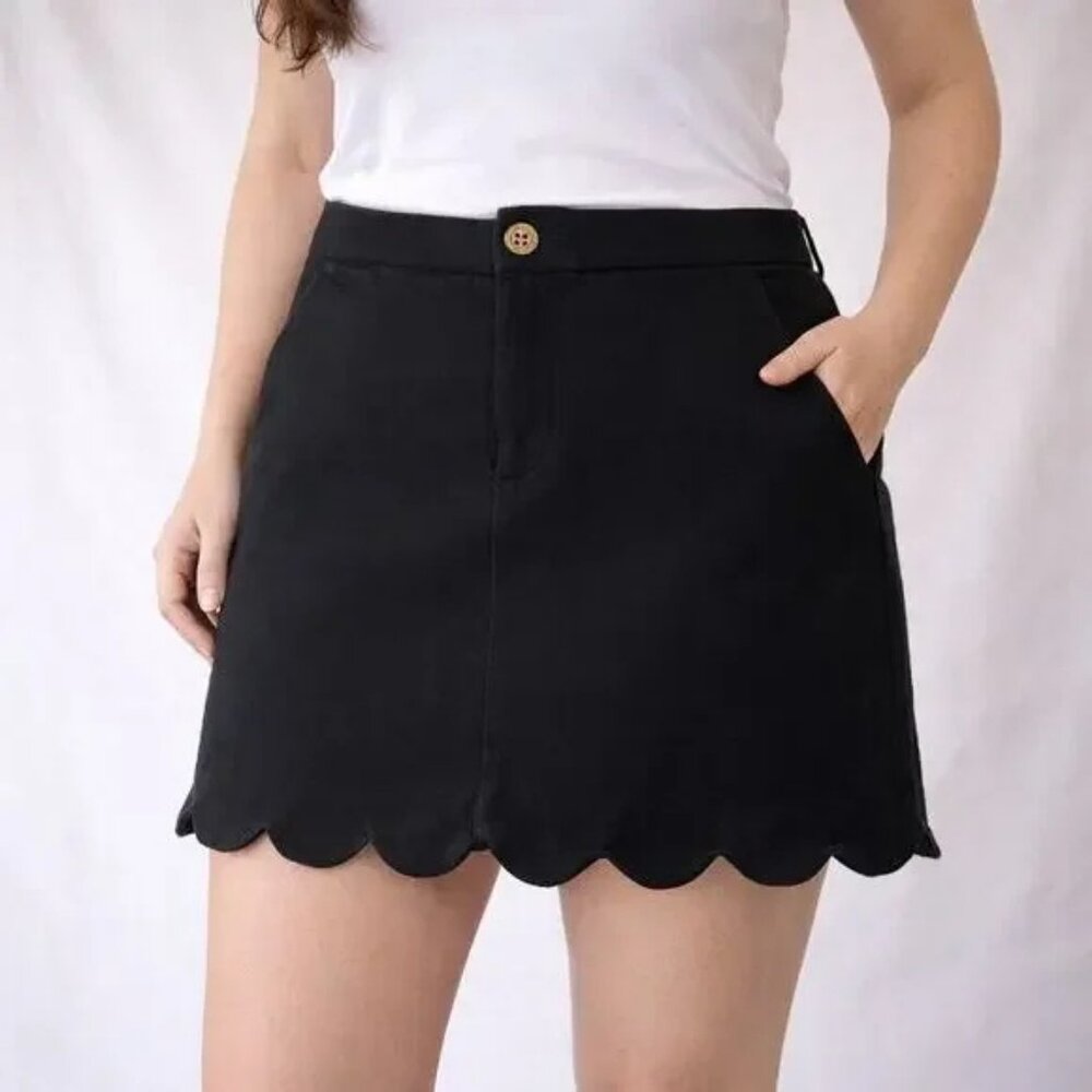 Lilly Pulitzer Colette Knit Skort Black Cotton Size 0 Scallop Hem Skirt Preppy